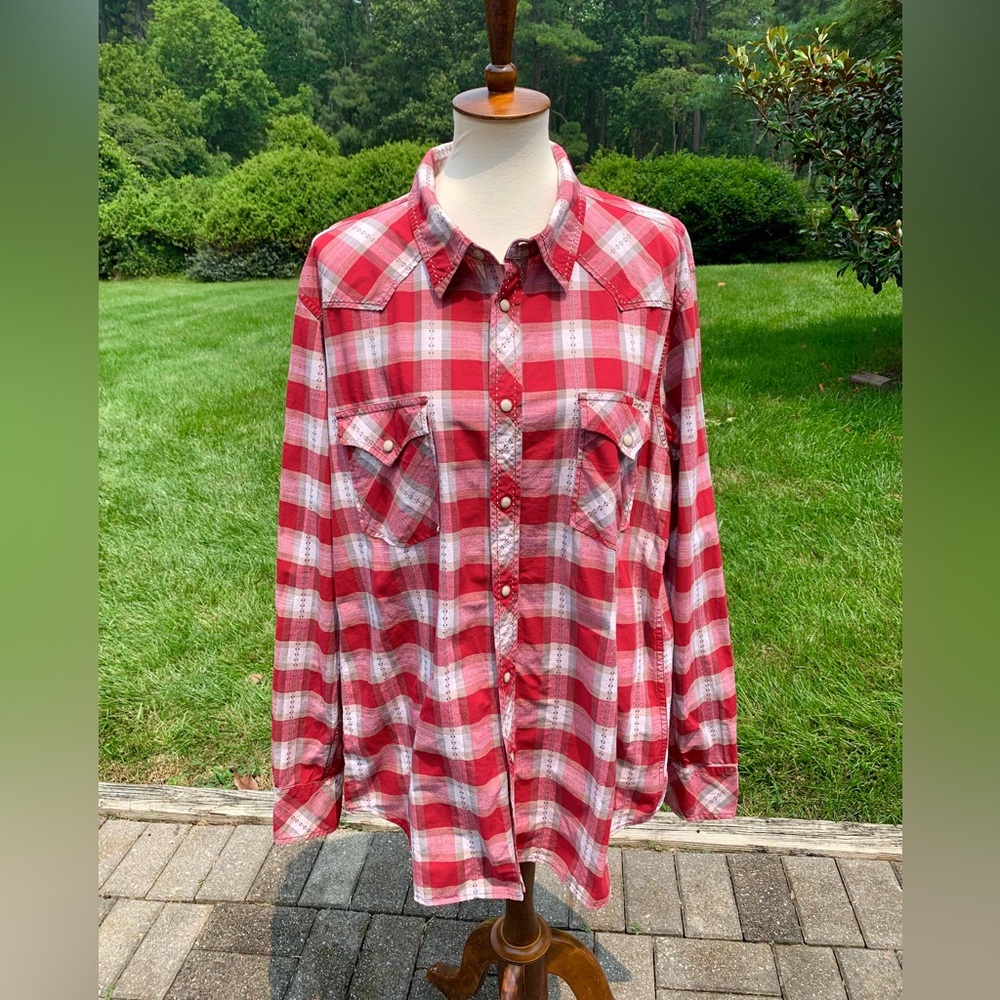 Lucky Brand Men’s Sportsman Shirt, Size Extra Large, EUC, Red & White Plaid